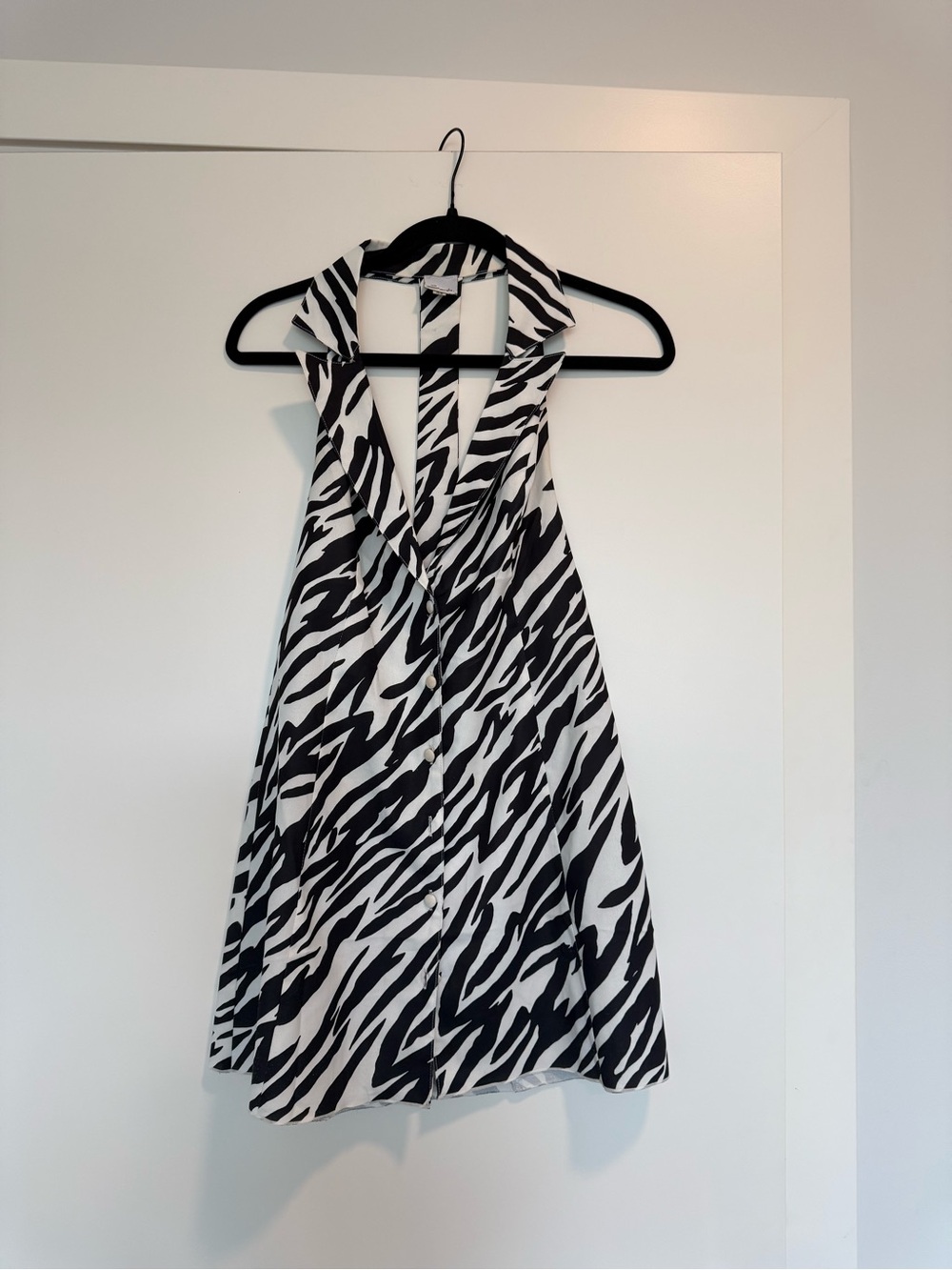 Zebra-Print One-Shoulder Mini Dress in Black & White